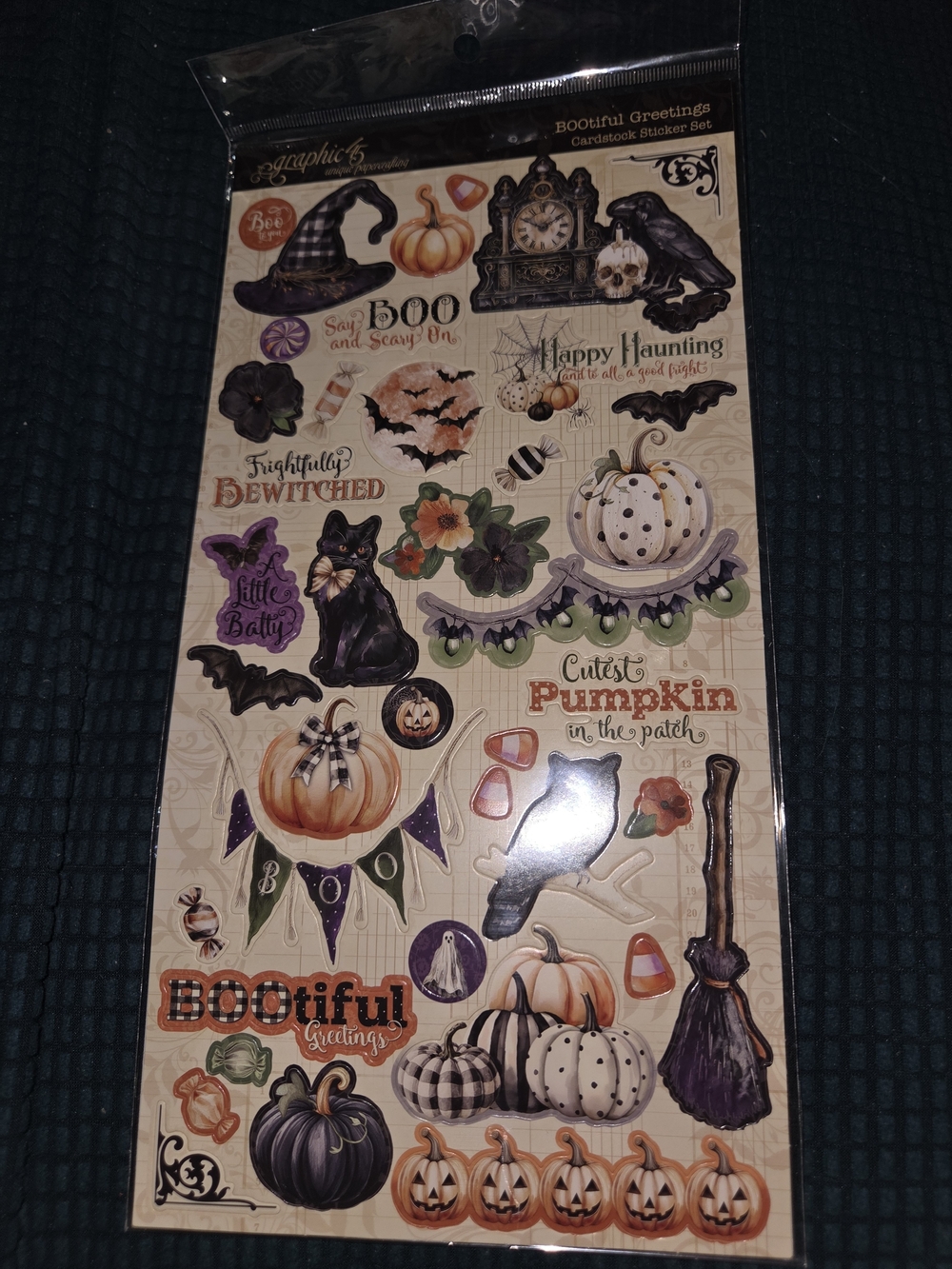 Graphic 45 Halloween Cardstock Sticker Sheet - Bootiful Greetings